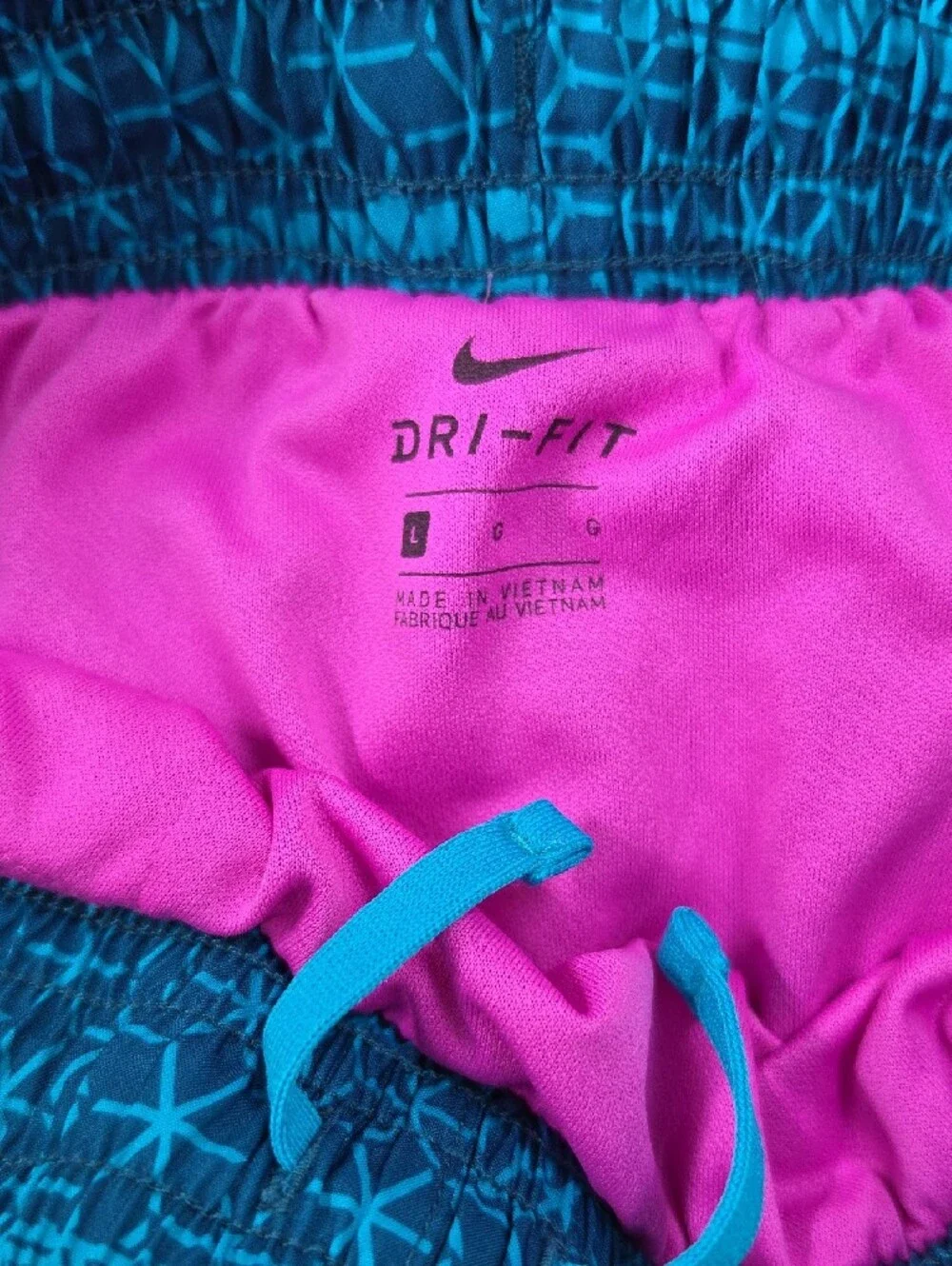 Nike Blue Geometric Kids Shorts with Pink Side Panels